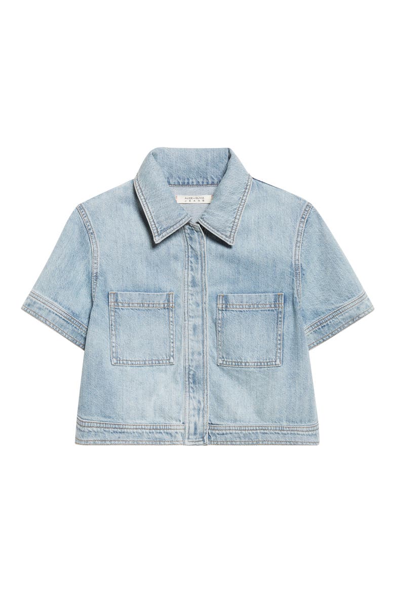 Tesha Crop Denim Button-Up Shirt, Alternate, color, ROCKSTAR BLUE