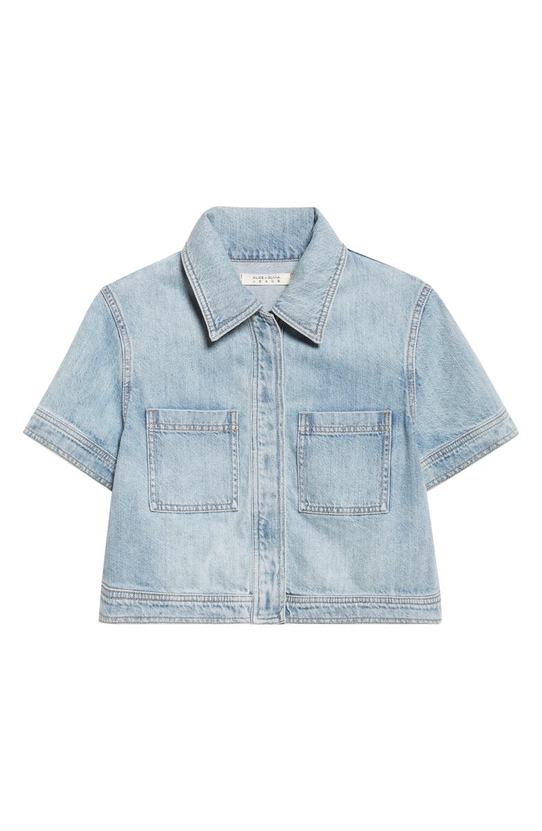 Alice + Olivia Tesha Crop Denim Button-Up Shirt, Alternate, color, Rockstar Blue