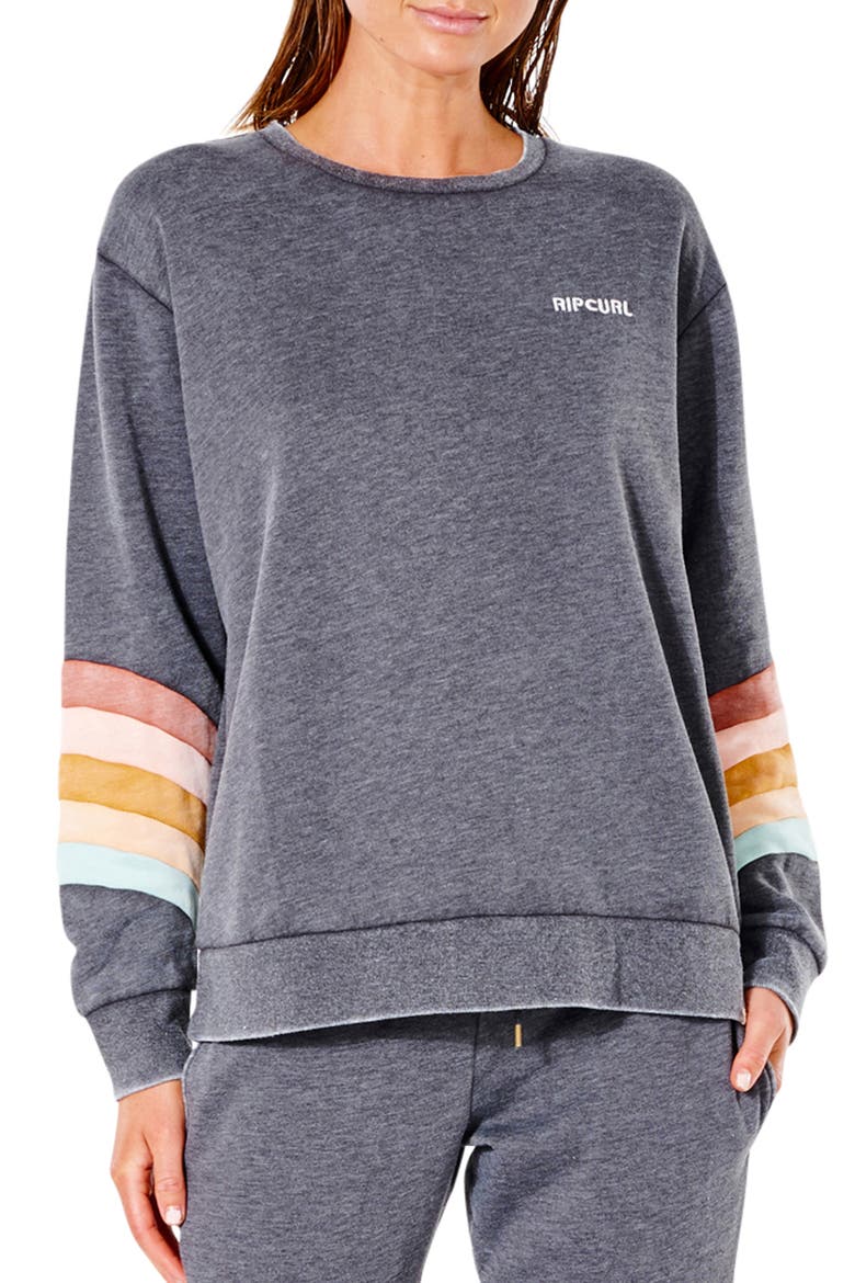 Sunseeker Stripe Sweatshirt, Main, color, WASHED BLACK