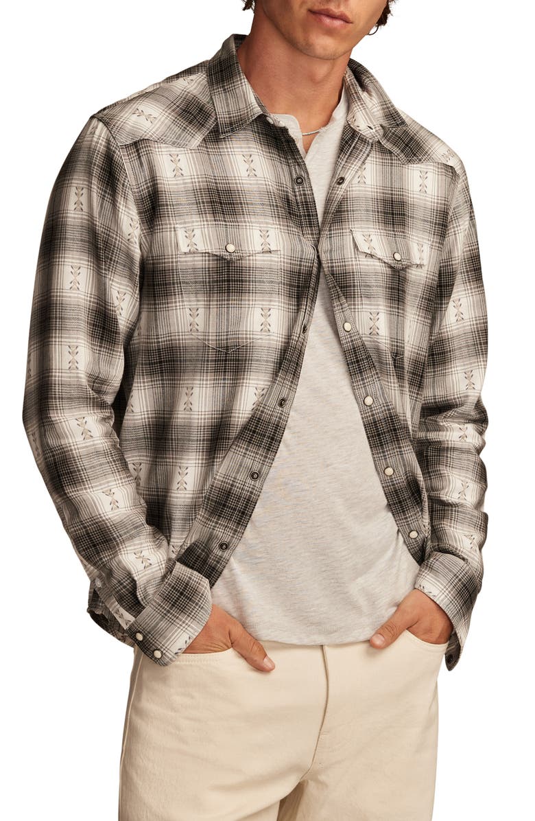 Lucky Brand Plaid Dobby Flannel Snap-Up Western Shirt, Main, color, 