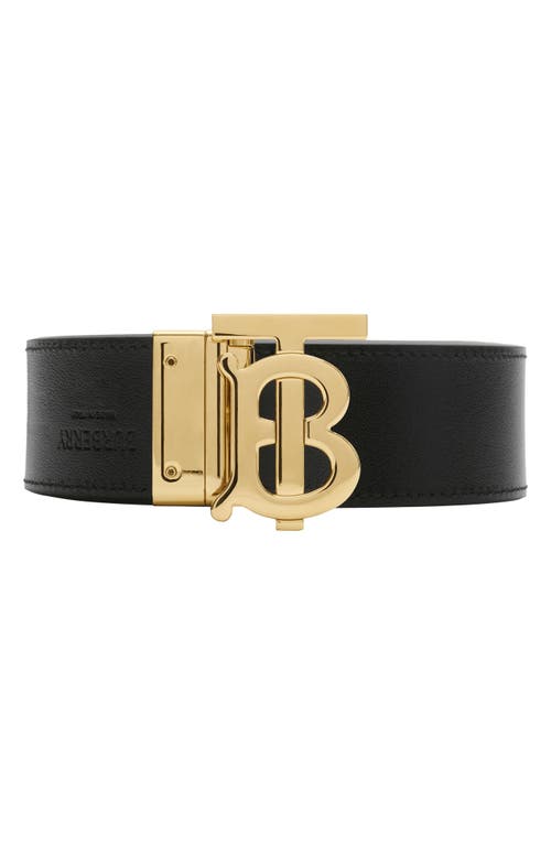 Burberry Tb Plaque Check Reversible Belt In Black-archive Beige
