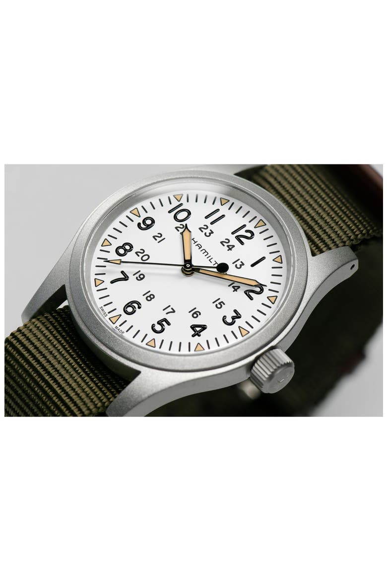 Khaki Field Mechanical NATO Strap Watch, 38mm, Alternate, color, WHITE