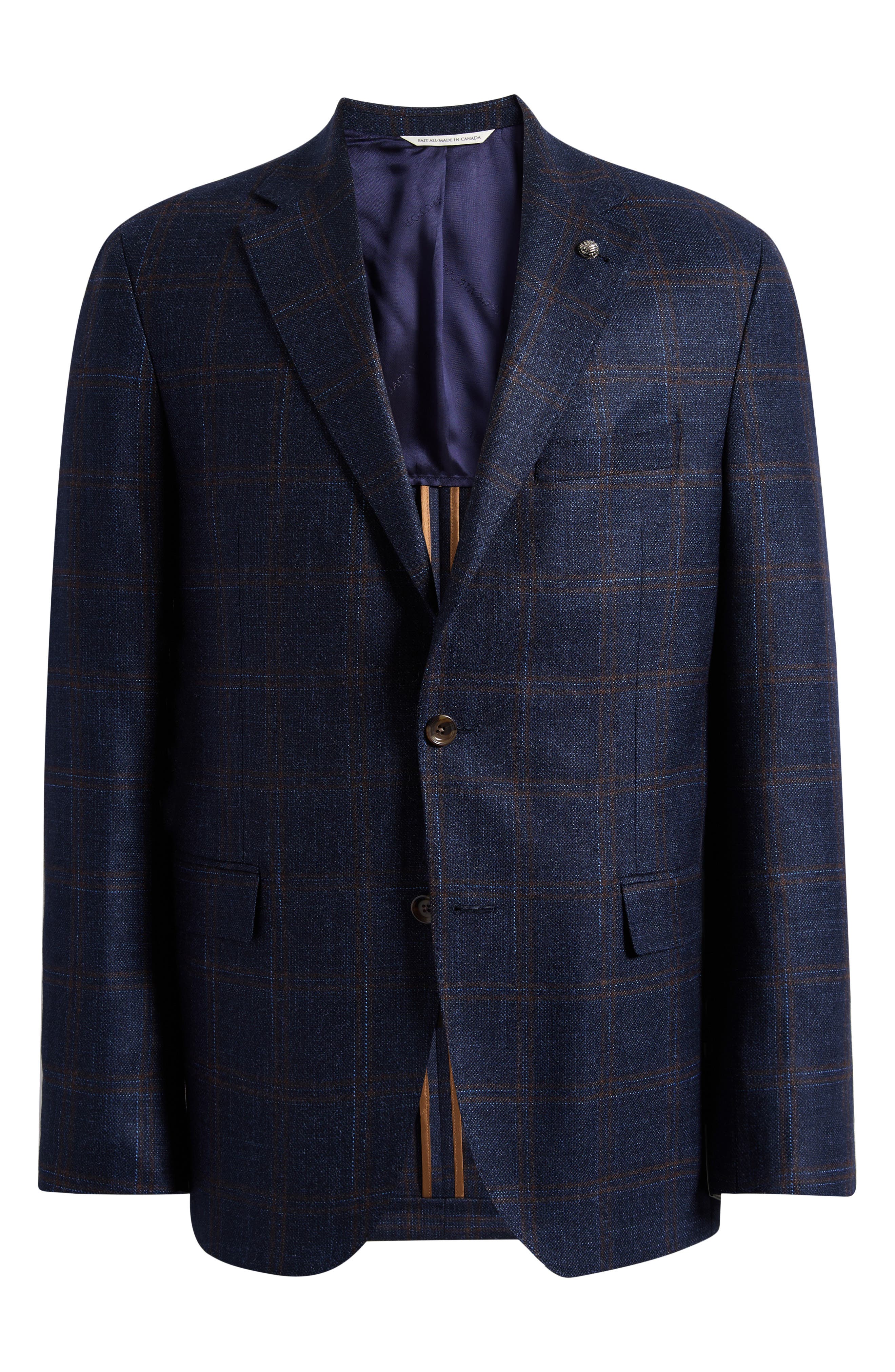 Jack Victor McAllen Navy Deco Plaid Soft Constructed Wool & Silk Blend Sport Coat