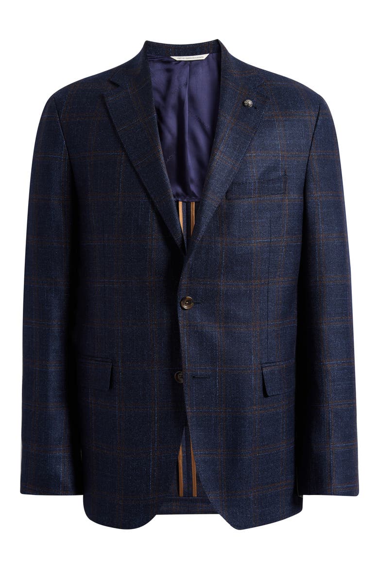 McAllen Navy Deco Plaid Soft Constructed Wool & Silk Blend Sport Coat, Main, color, NAVY