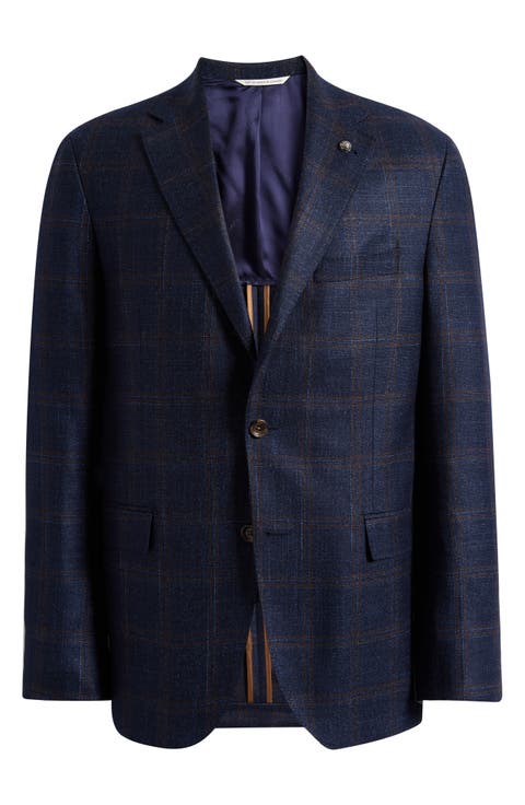 McAllen Navy Deco Plaid Soft Constructed Wool & Silk Blend Sport Coat