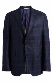 Jack Victor McAllen Navy Deco Plaid Soft Constructed Wool & Silk Blend Sport Coat