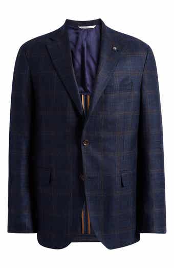 McAllen Navy Deco Plaid Soft Constructed Wool & Silk Blend Sport Coat