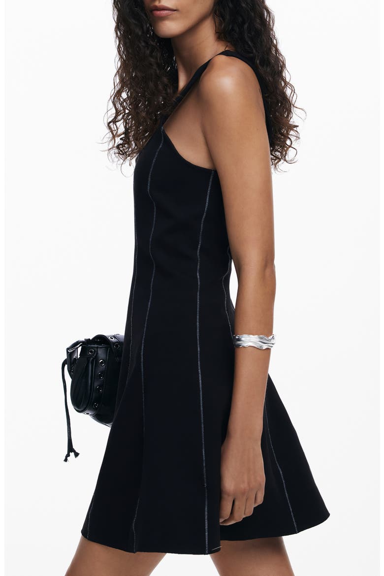 Embroidered Sleeveless Stretch Cotton Minidress, Alternate, color, BLACK