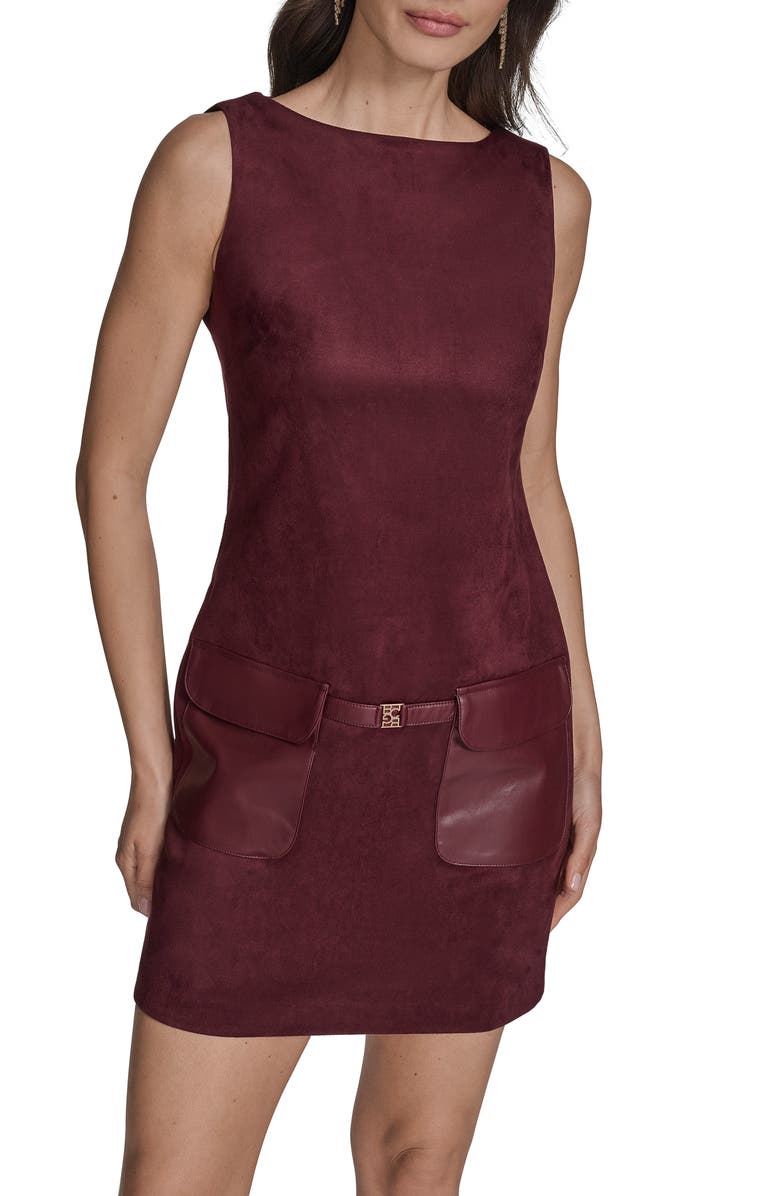 BCBG Sleeveless Faux Suede Minidress, Alternate, color, Syrah