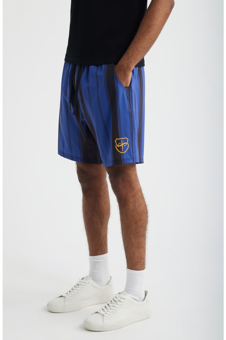 Santo Futbol Tech Stripe Drawstring Shorts, Alternate, color, BLACK