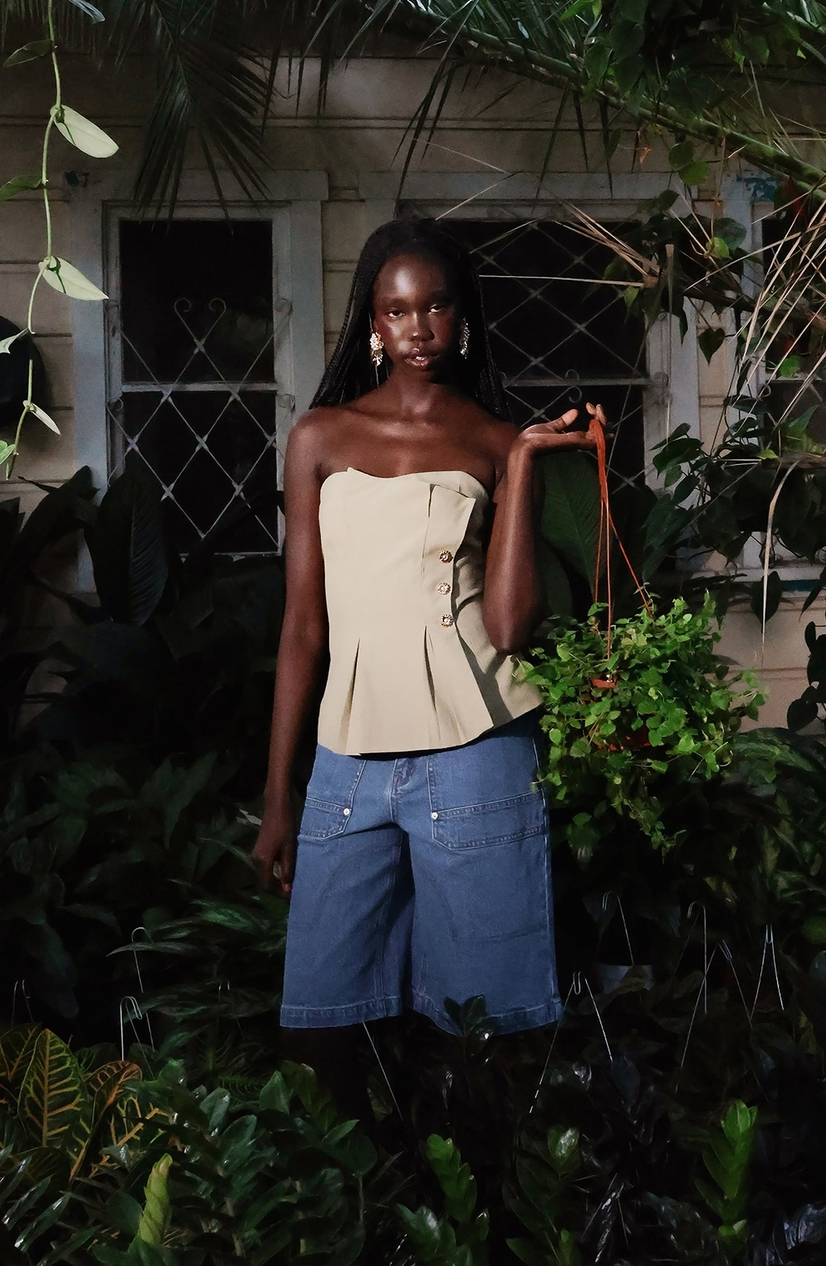 Stretch Denim Wide Leg Bermuda Shorts - image 2