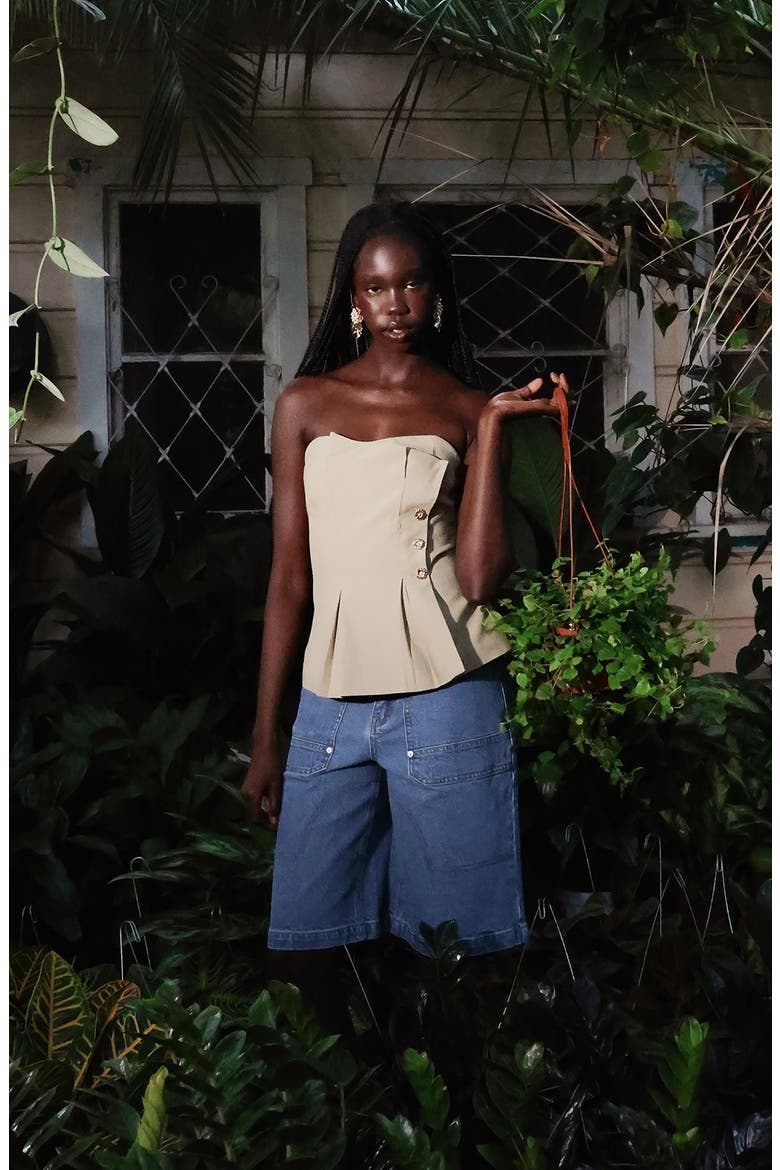 Stretch Denim Wide Leg Bermuda Shorts, Alternate, color, BASILICA WASH