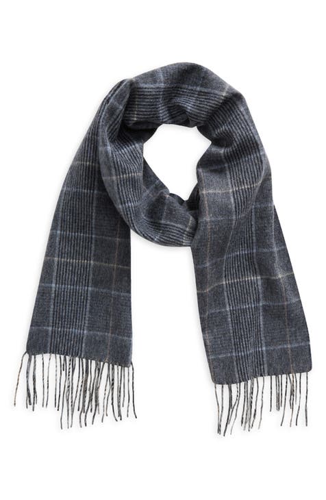 Nordstrom Unisex Blue Merino Wool Tartan Plaid Scarf w fashion Fringe