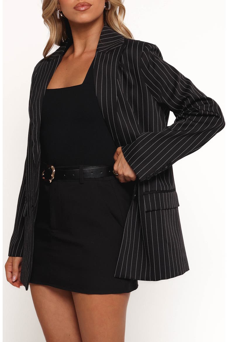 Livia Pinstripe Blazer, Alternate, color, BLACK