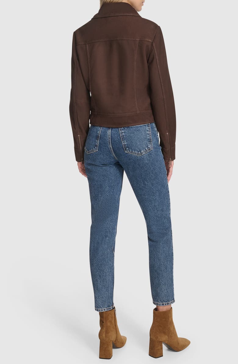 Andrew Marc Luneta Suede Trucker Jacket, Alternate, color, Chocolate