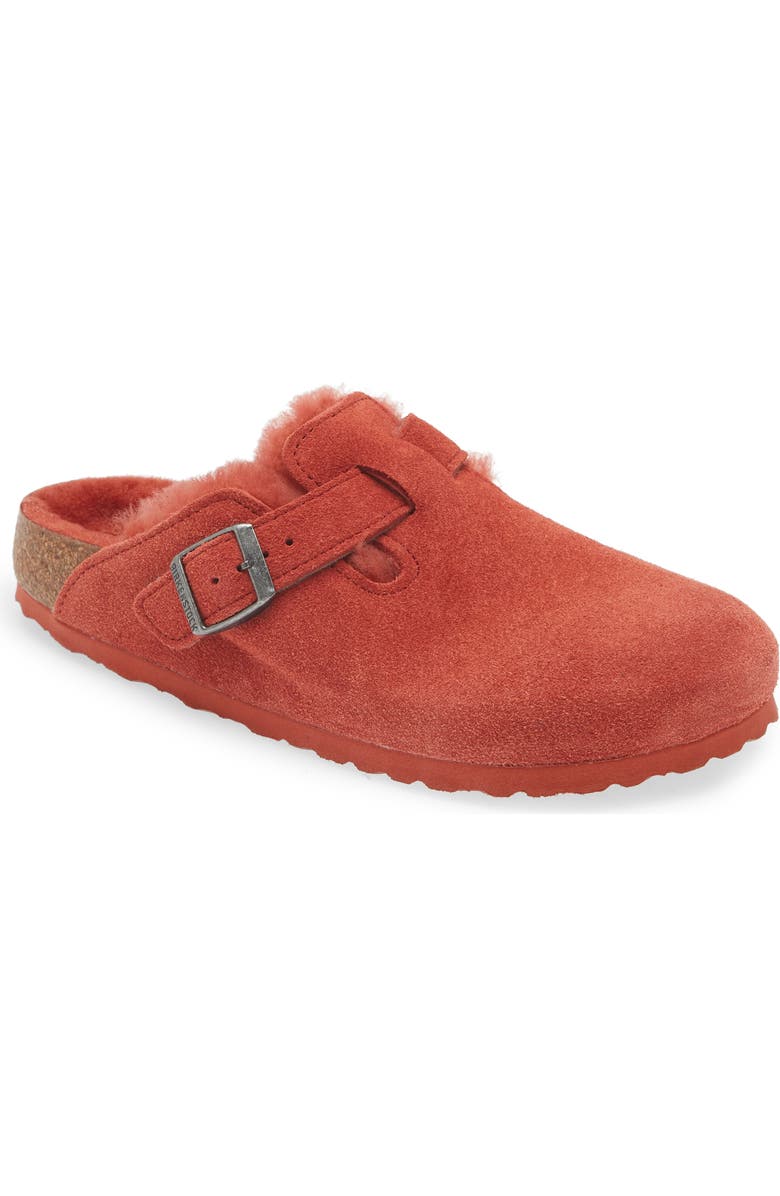 Birkenstock Boston Genuine Shearling Lined Clog, Main, color, Sienna Red/ Sienna Red