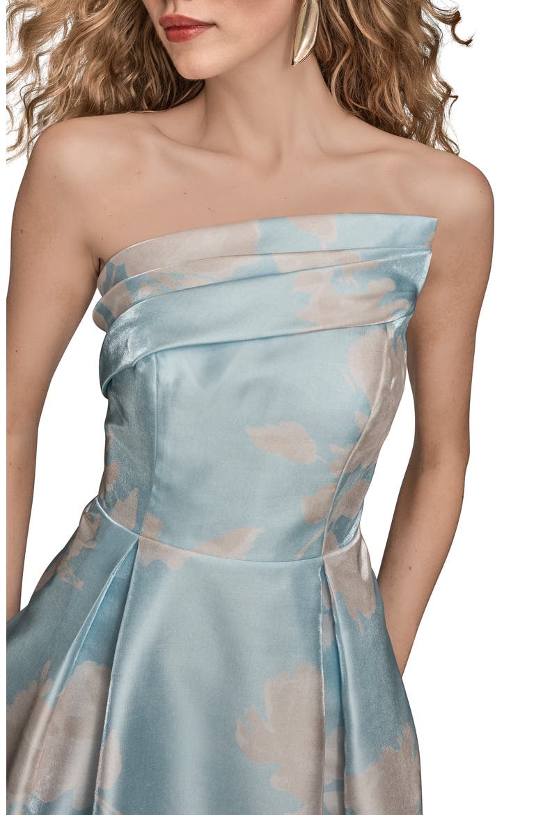 Floral Print Strapless Satin Gown, Alternate, color, SEA MIST MULTI