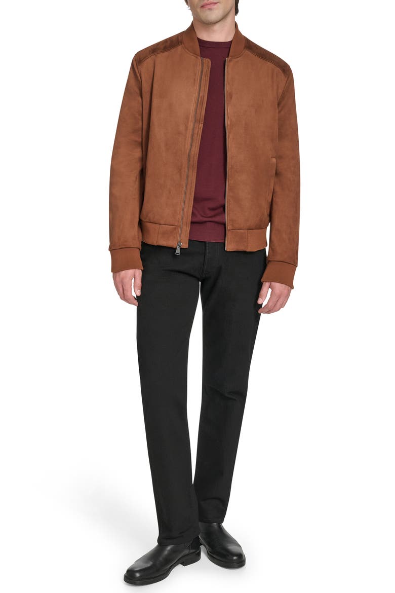 Faux Suede Bomber Jacket, Alternate, color, COGNAC