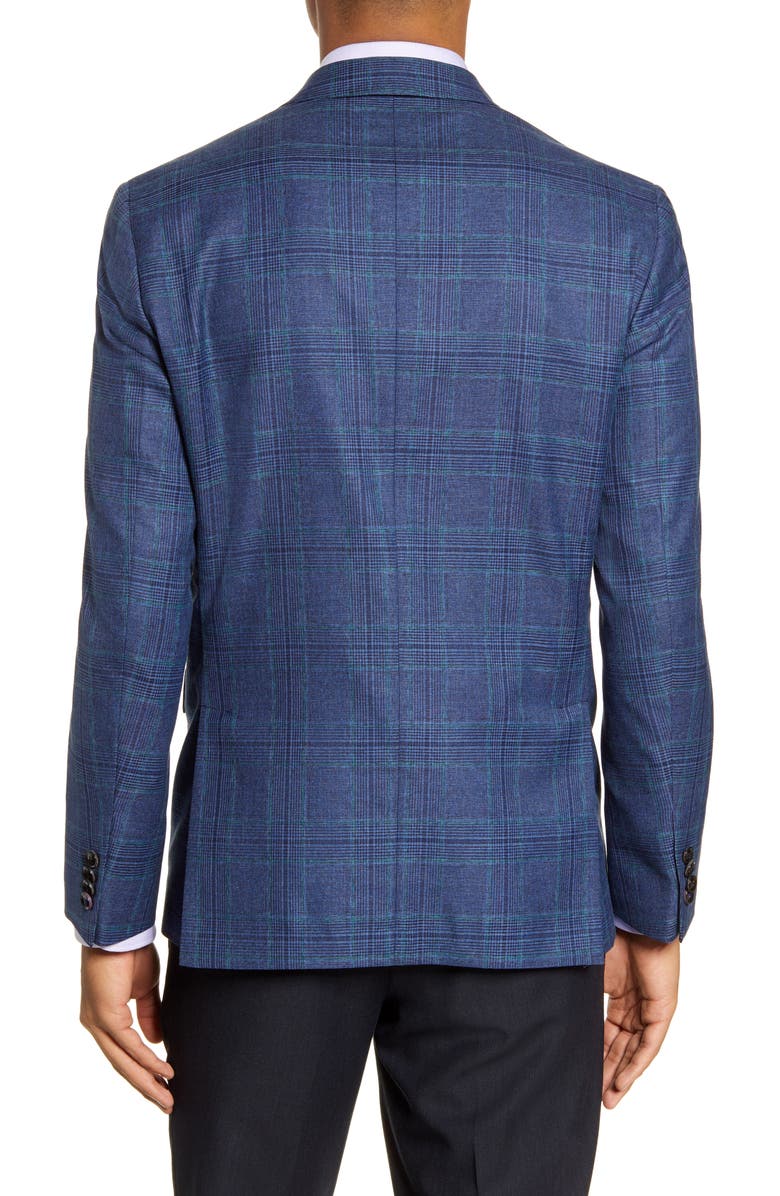 Ted Baker London Konan Blue Plaid Two Button Notch Lapel Trim Fit Sport Coat, Alternate, color,