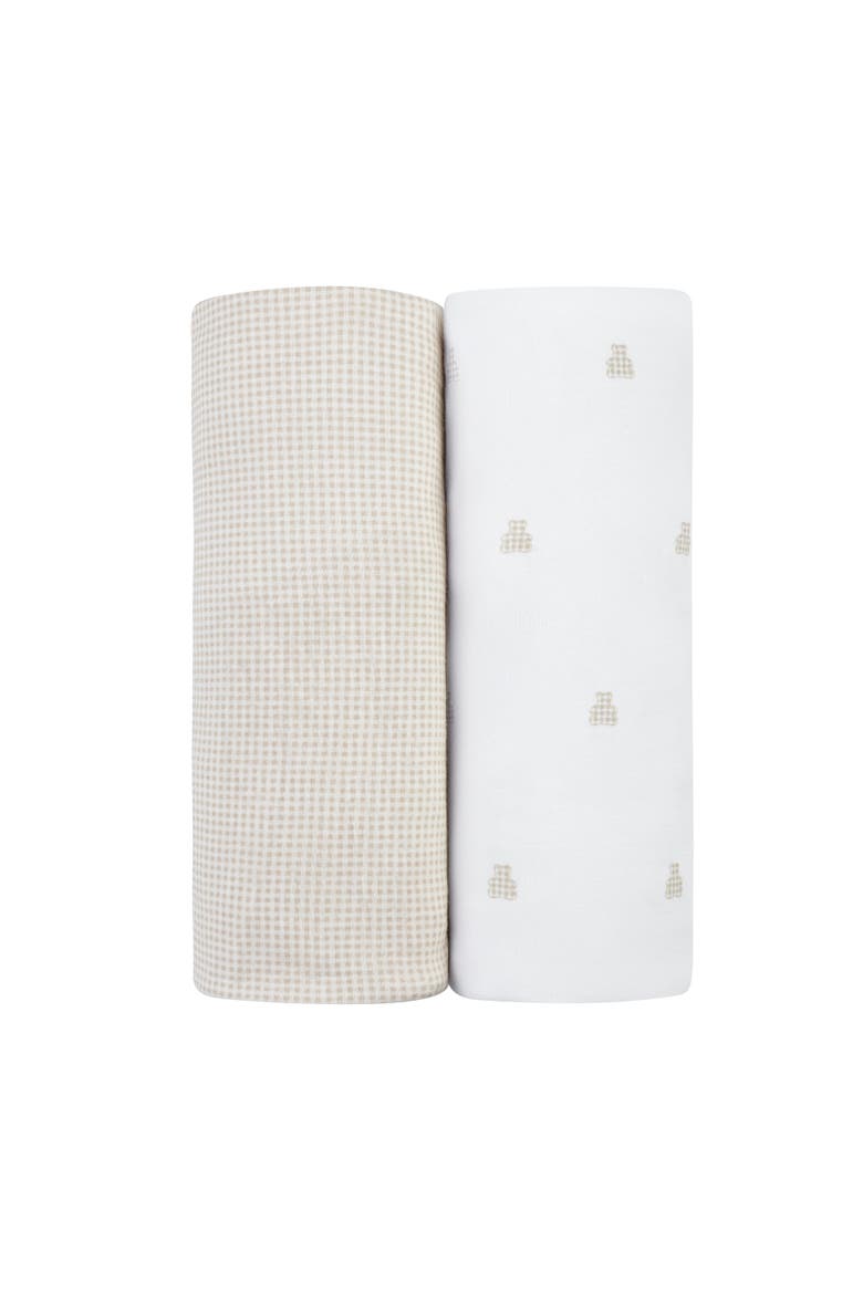 Gingham Bear Collection Baby Fitted Crib Sheets 2 Pack, Main, color, Tan