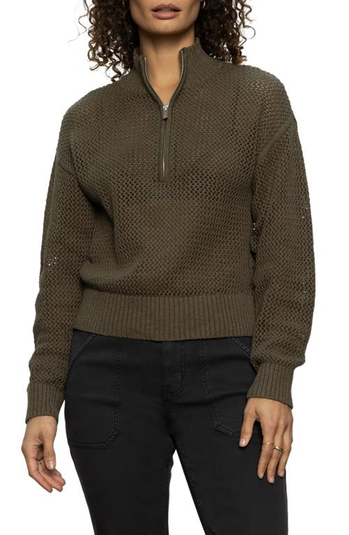 Sanctuary Open Stitch Half-zip Cotton Sweater In Kalamata