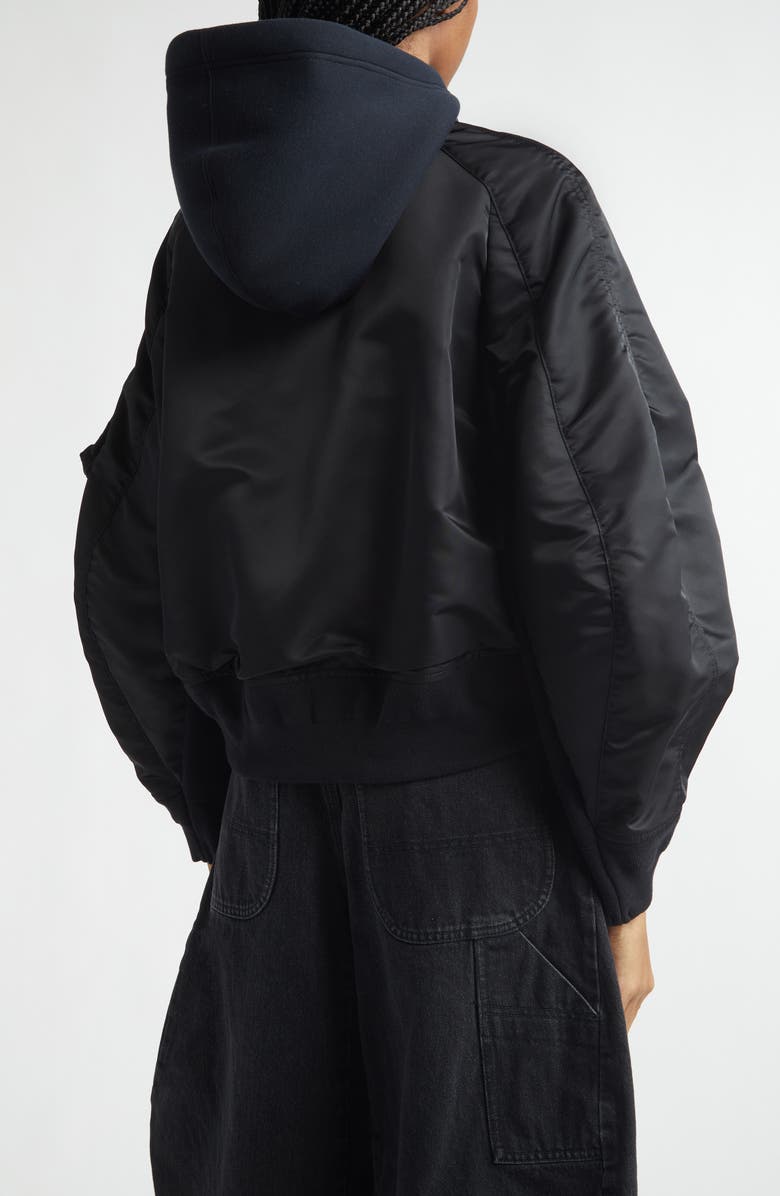 Sacai Sponge Sweat x Nylon Twill Full Zip Hoodie, Alternate, color, Black