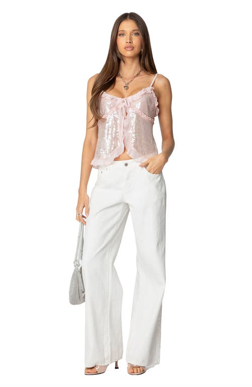 Edikted Sequin Ruffle Split Front Camisole In Light-pink