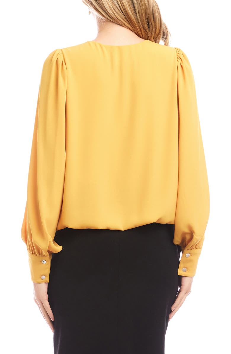 Karen Kane Puff Sleeve V-Neck Crepe Top, Alternate, color, Gold