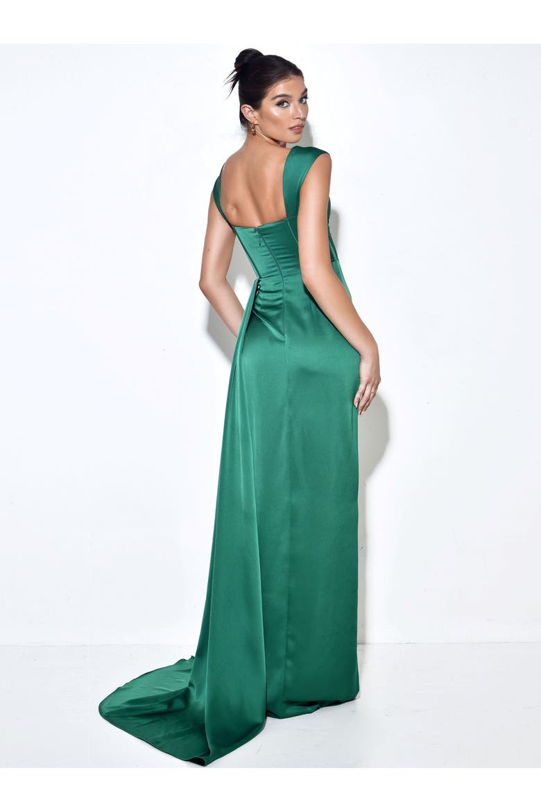 Zayda Draped Satin Corset Gown, Alternate, color, Green