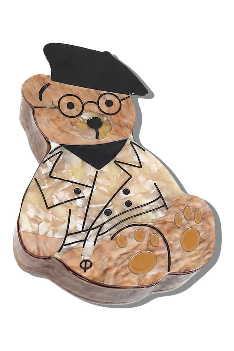 Hand-Painted Trench Coat Bear Decorative Trinket Box, Alternate, color, BROWN