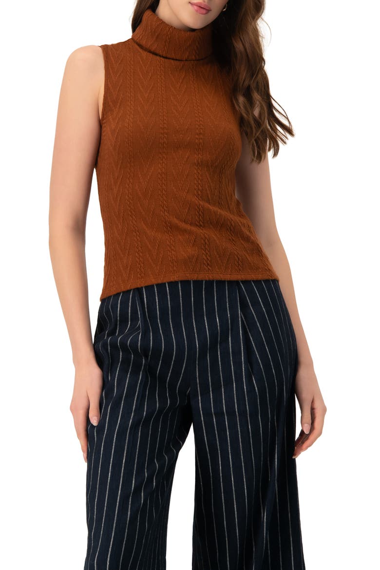 High Neck Sleeveless Knit Top, Alternate, color, Brown