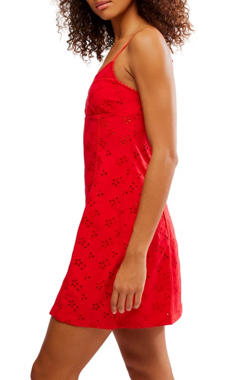 Free People Full Bloom Stretch Cotton Eyelet Mini Slipdress In Poppy Red