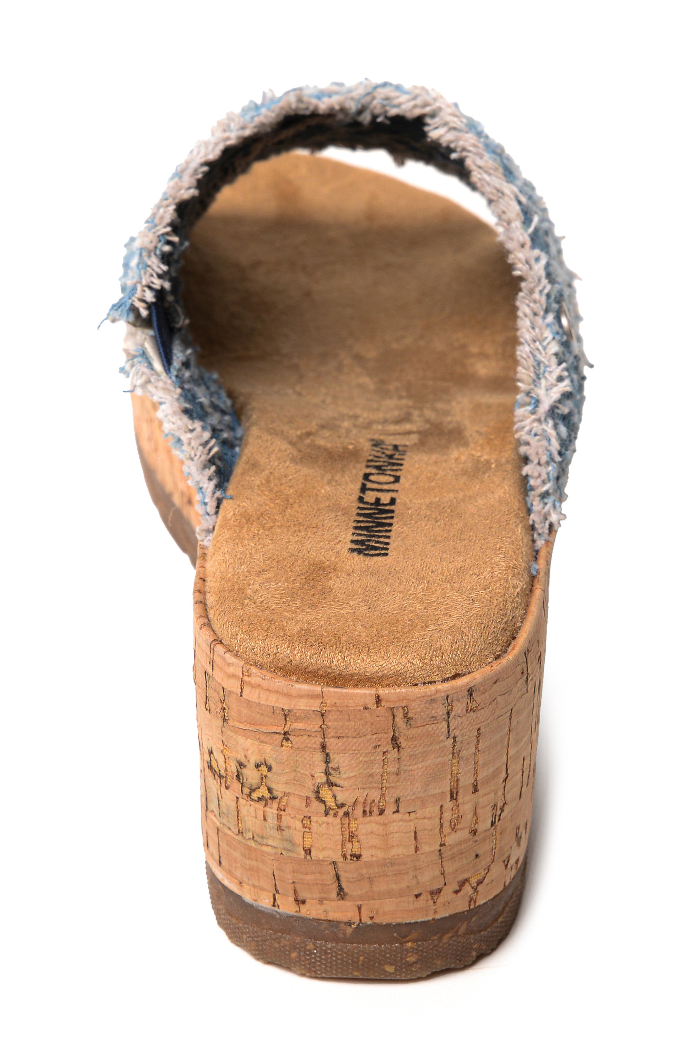 Minnetonka Posey Platform Wedge Slide Sandal, Alternate, color, Blue Distressed Denim