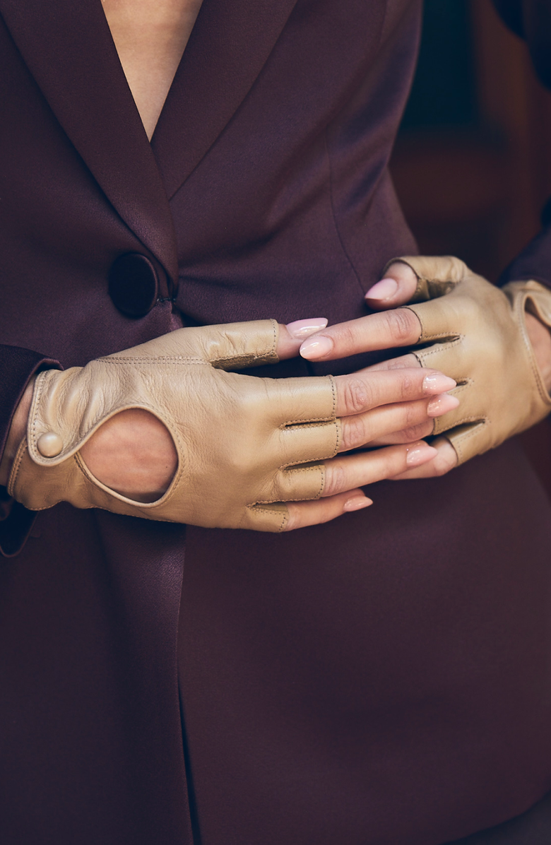 Seymoure Fingerless Driving Glove, Alternate, color, Nude