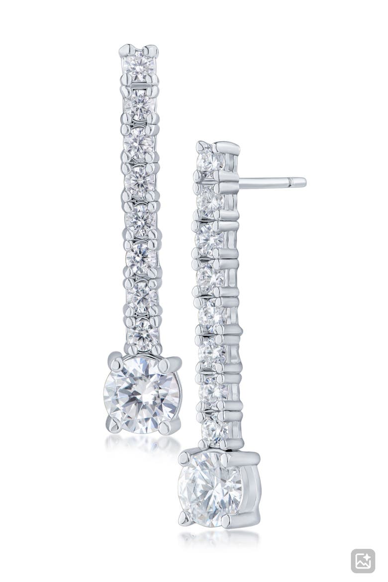 Round Cubic Zirconia Linear Drop Earrings, Main, color, RHODIUM PLATED