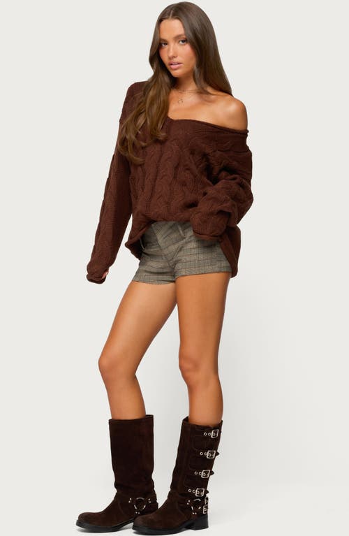 Edikted Ayvey Plaid Low Rise Shorts In Brown