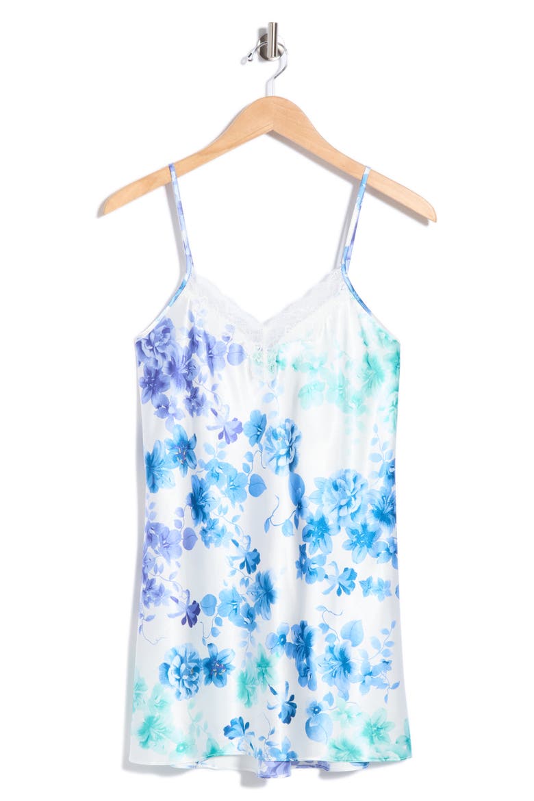 Lucille Print Satin Chemise, Main, color, IVORY