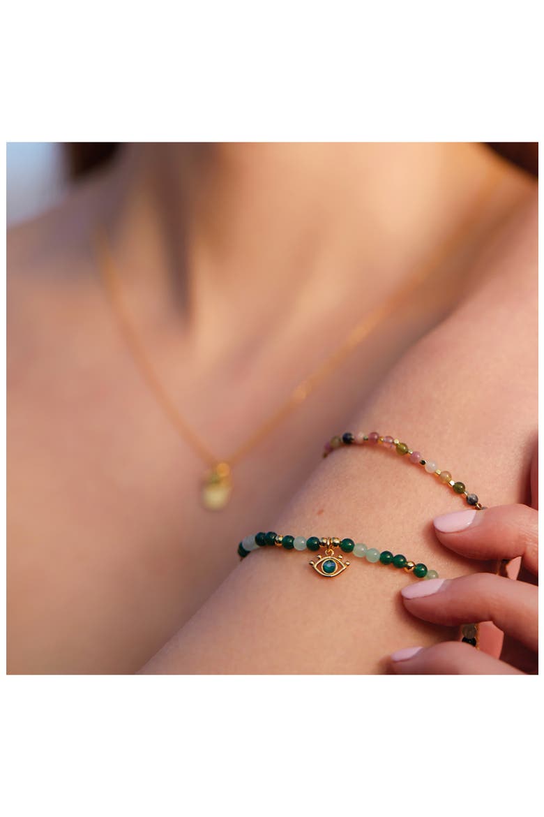 Beaded Evil Eye Stretch Bracelet, Alternate, color, GOLD/GREEN