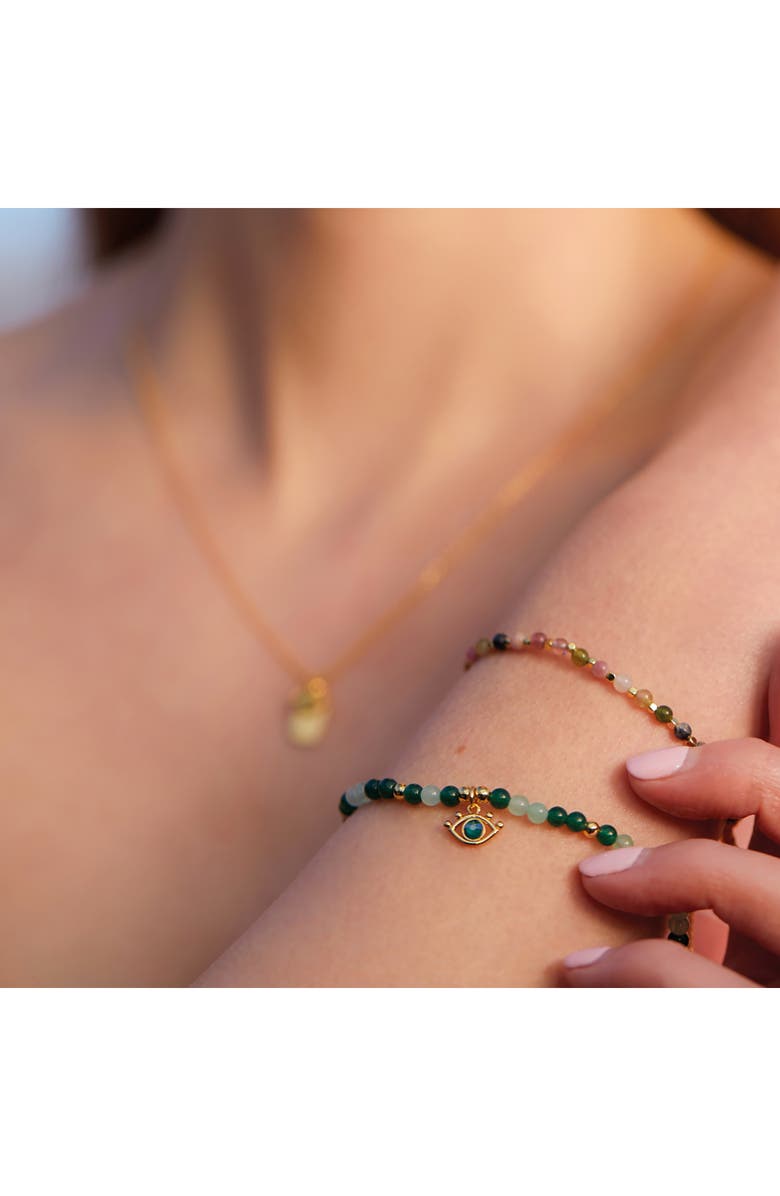 Estella Bartlett Beaded Evil Eye Stretch Bracelet, Alternate, color, Gold/Green