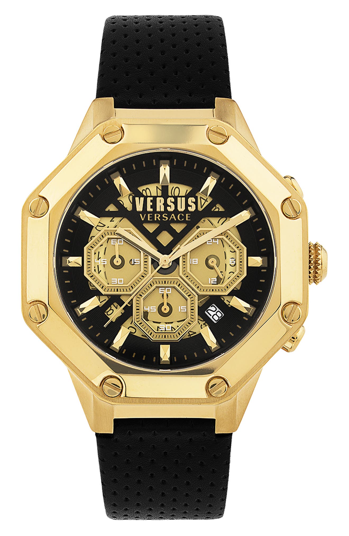 VERSUS Versace Palestro Chronograph Leather Strap Watch, 45mm in Ip Yellow Gold 