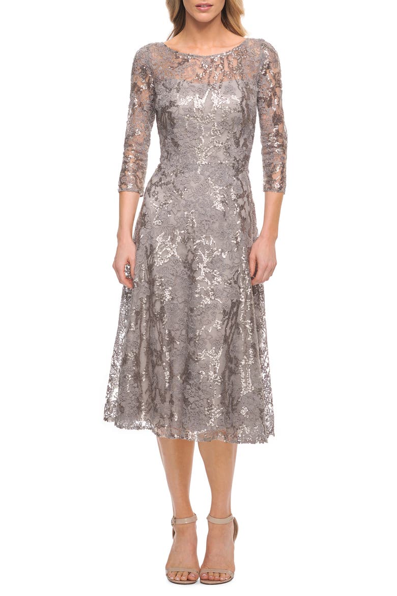Lace Cocktail Dress, Alternate, color, SILVER