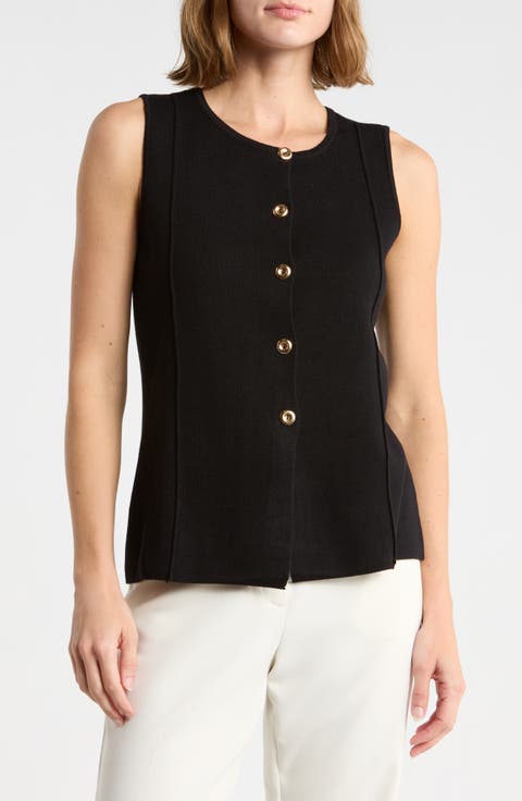 Button Front Sleeveless Vest