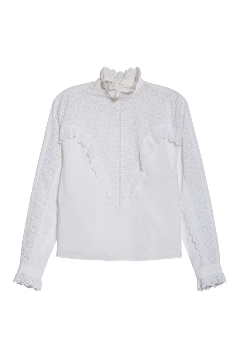 Eyelet Ruffle Cotton Poplin Blouse, Alternate, color, 0001 WHITE