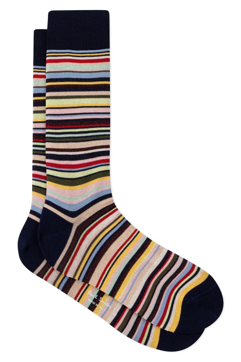 Farley Stripe Cotton Blend Dress Socks, Main, color, NAVY