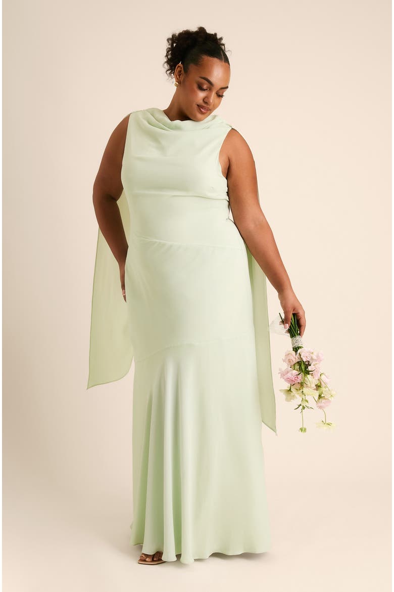 High Cowl Drape Chiffon Bridesmaid Dress, Alternate, color, Mint Green