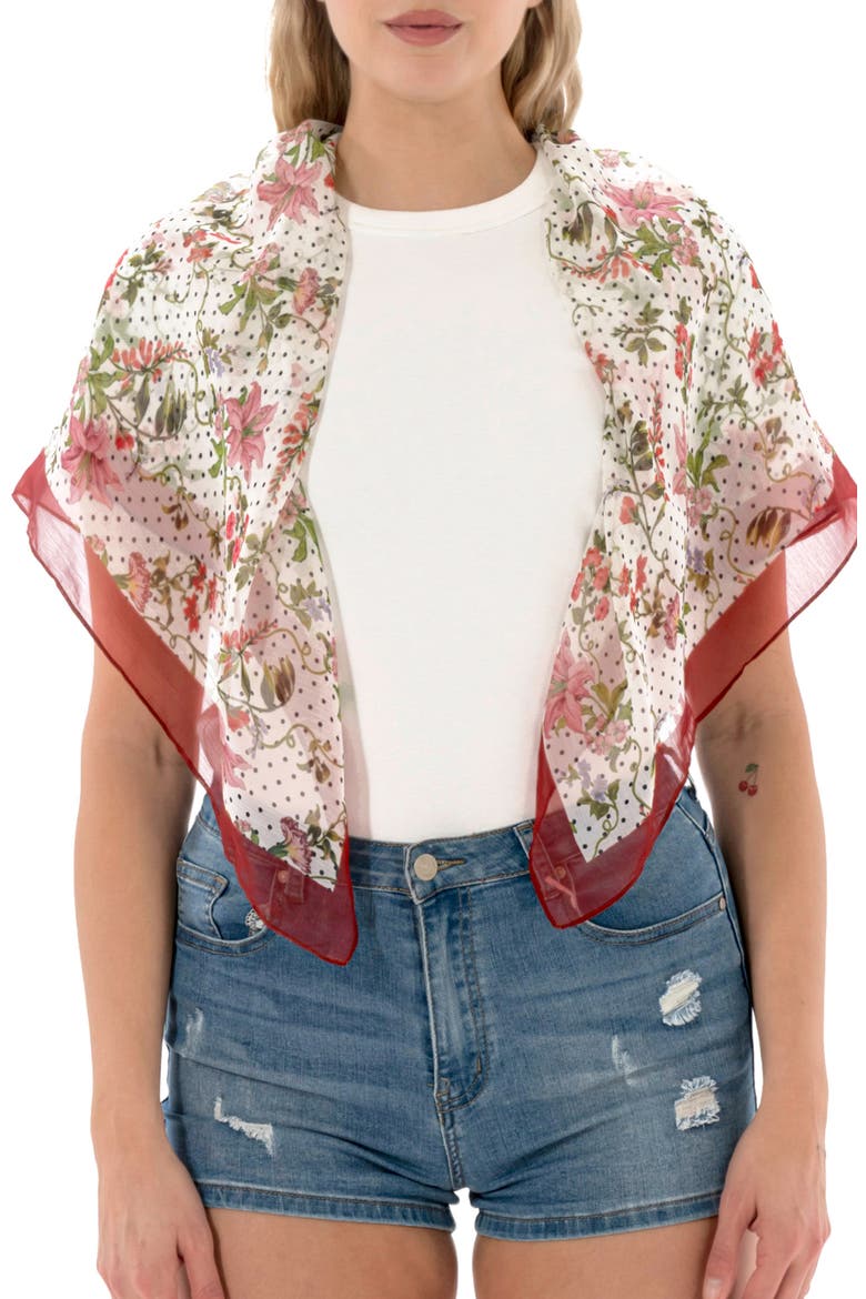 Floral Polka Dot Square Scarf, Main, color, RED
