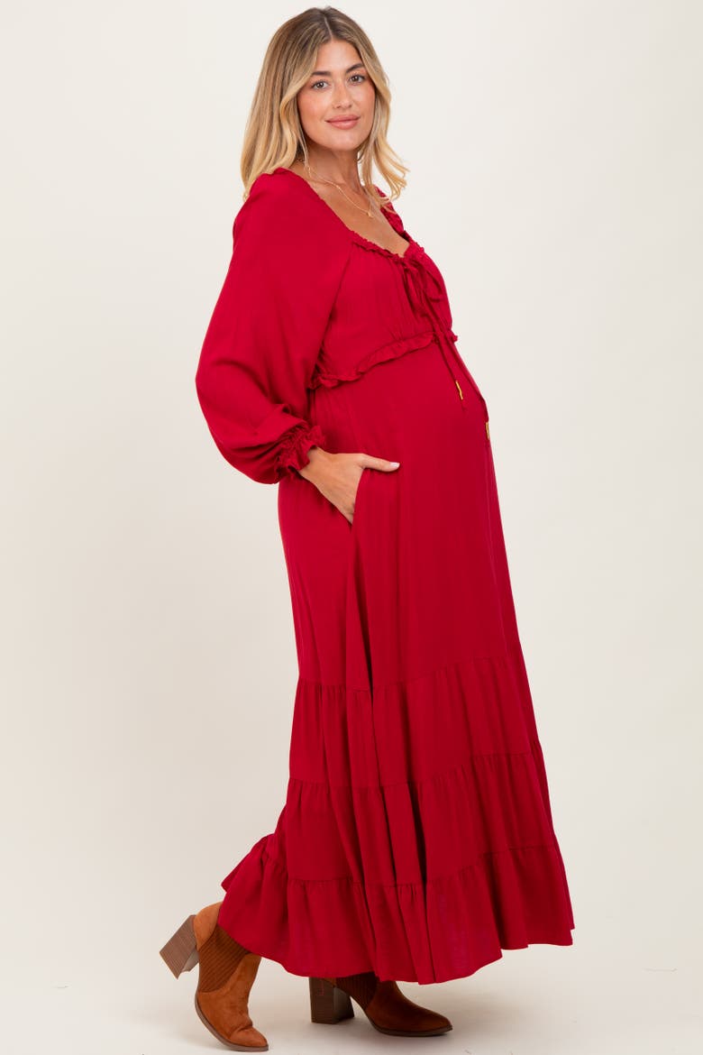 Ruffled Fit And Flare Maxi Dress, Alternate, color, Red