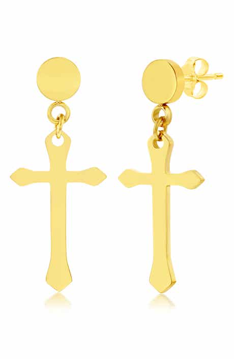 Men's Cross Drop Earrings