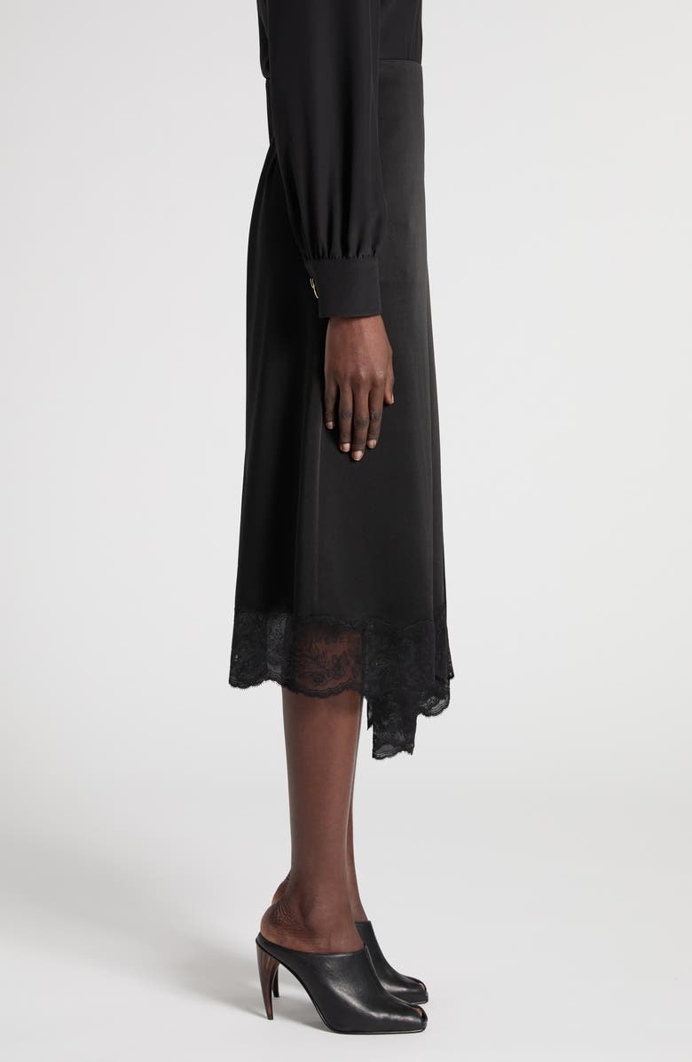 McQueen Lace Trim Asymmetric Silk Skirt, Alternate, color, Black