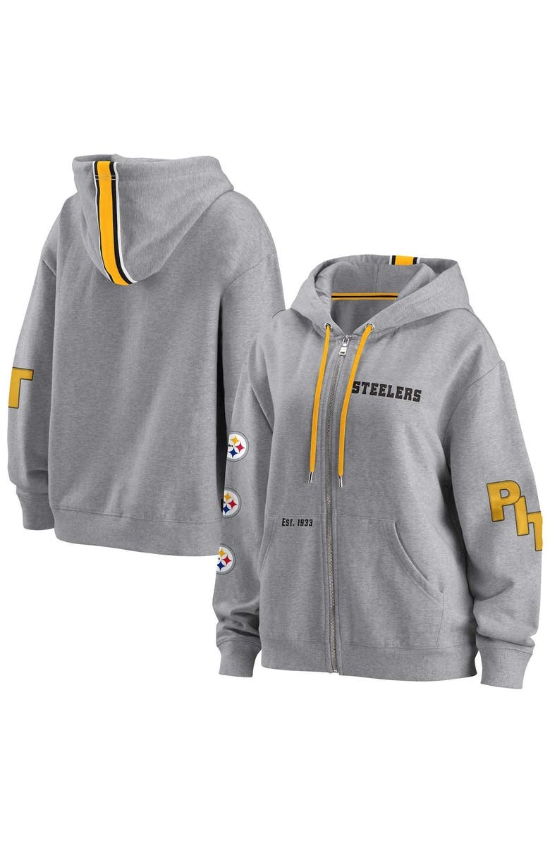 WEAR by Erin Andrews Women's WEAR by Erin Andrews Gray Pittsburgh Steelers Full-Zip Hoodie, Main, color, 